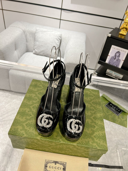 G* New high heels with crystal diamond double G buckle